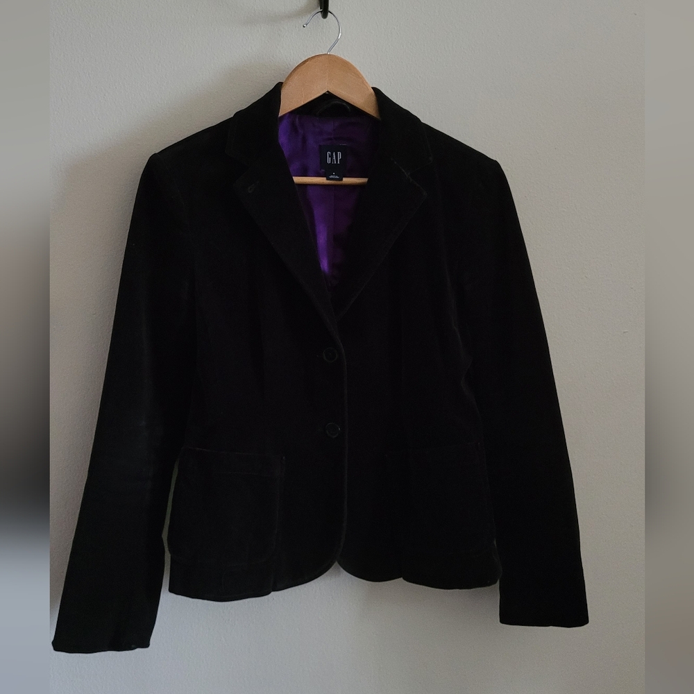 Y2K Gap Crushed Velvet Satin Lined 2 Button Blazer, Women's 6, Black & Purple